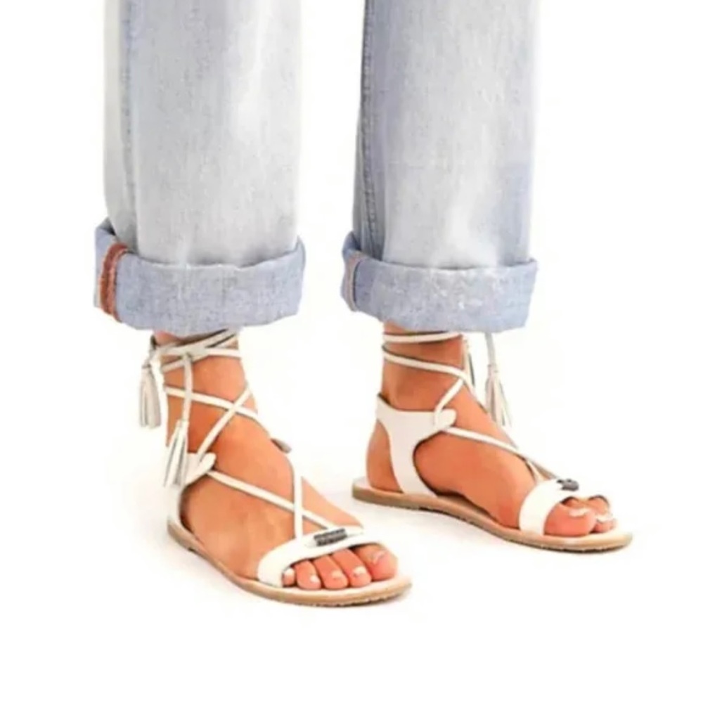 Free People White Lace-Up Gladiator Sandals